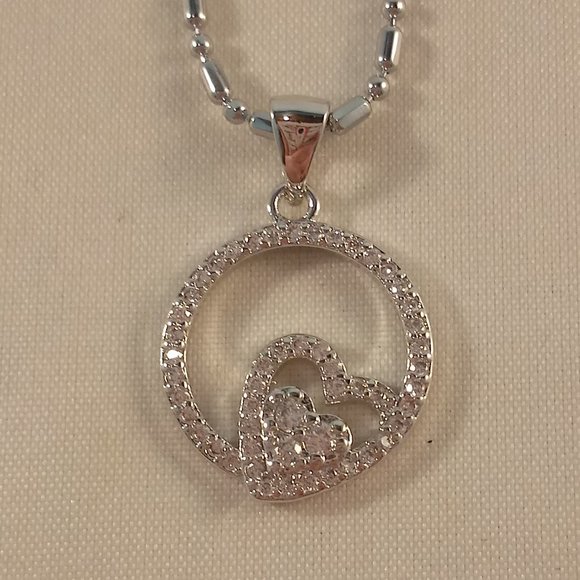 18K White Gold Filled Heart Shape Circle Layer Diamond Zircon Pendant Necklace - Picture 3 of 4